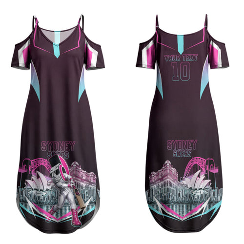 Personalised Sydney Sixers Cricket Mascot Skyline Family Matching Summer Maxi Dress and Hawaiian Shirt Retro Neon Graphic Fan Art