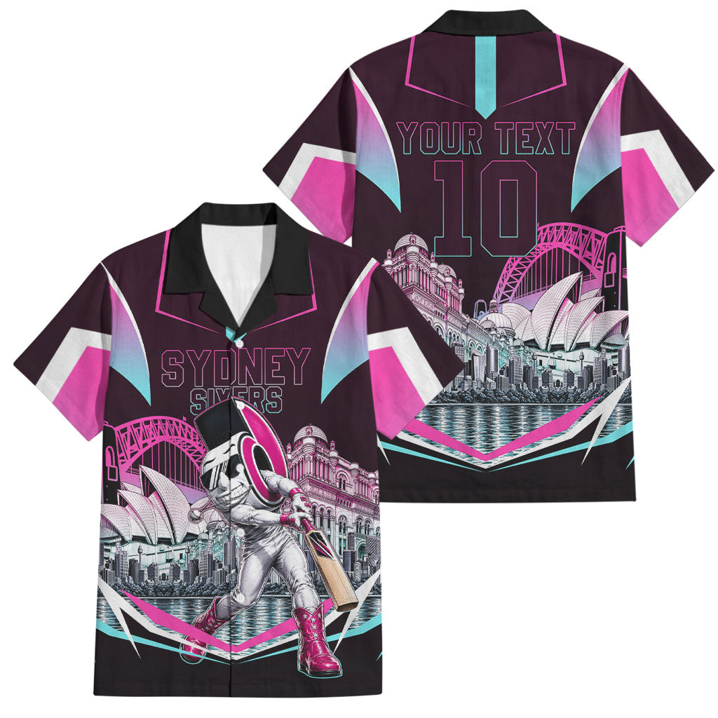 Personalised Sydney Sixers Cricket Mascot Skyline Family Matching Summer Maxi Dress and Hawaiian Shirt Retro Neon Graphic Fan Art