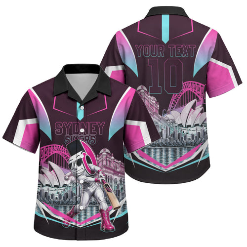 Personalised Sydney Sixers Cricket Mascot Skyline Family Matching Summer Maxi Dress and Hawaiian Shirt Retro Neon Graphic Fan Art