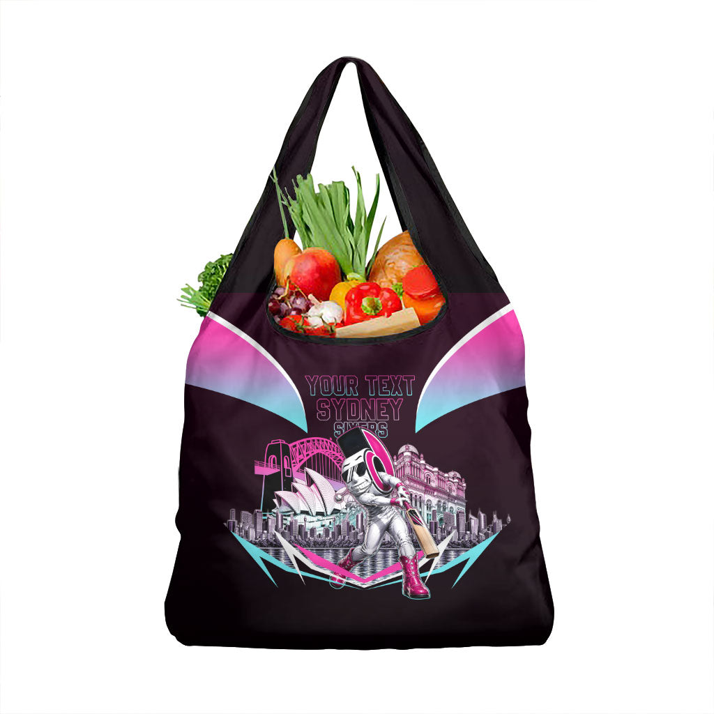 Personalised Sydney Sixers Cricket Mascot Skyline Grocery Bag Retro Neon Graphic Fan Art
