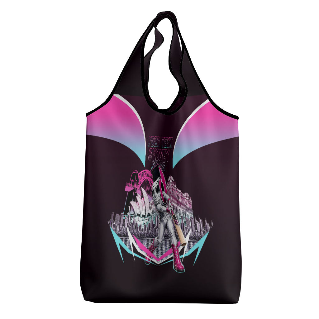 Personalised Sydney Sixers Cricket Mascot Skyline Grocery Bag Retro Neon Graphic Fan Art