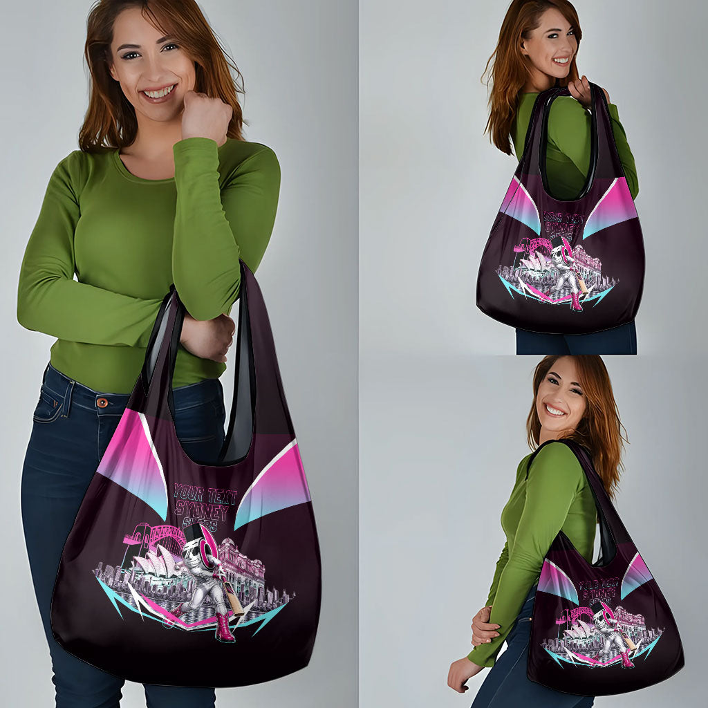 Personalised Sydney Sixers Cricket Mascot Skyline Grocery Bag Retro Neon Graphic Fan Art