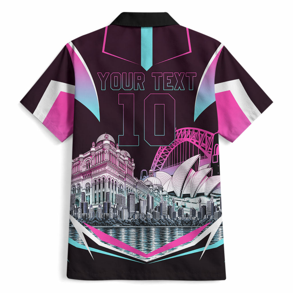 Personalised Sydney Sixers Cricket Mascot Skyline Hawaiian Shirt Retro Neon Graphic Fan Art