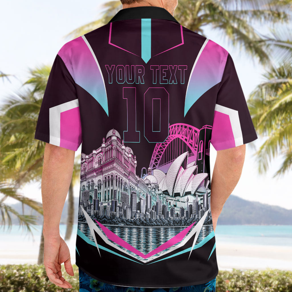 Personalised Sydney Sixers Cricket Mascot Skyline Hawaiian Shirt Retro Neon Graphic Fan Art