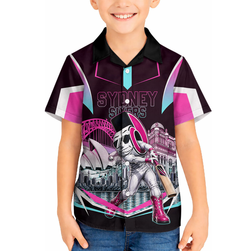 Personalised Sydney Sixers Cricket Mascot Skyline Hawaiian Shirt Retro Neon Graphic Fan Art