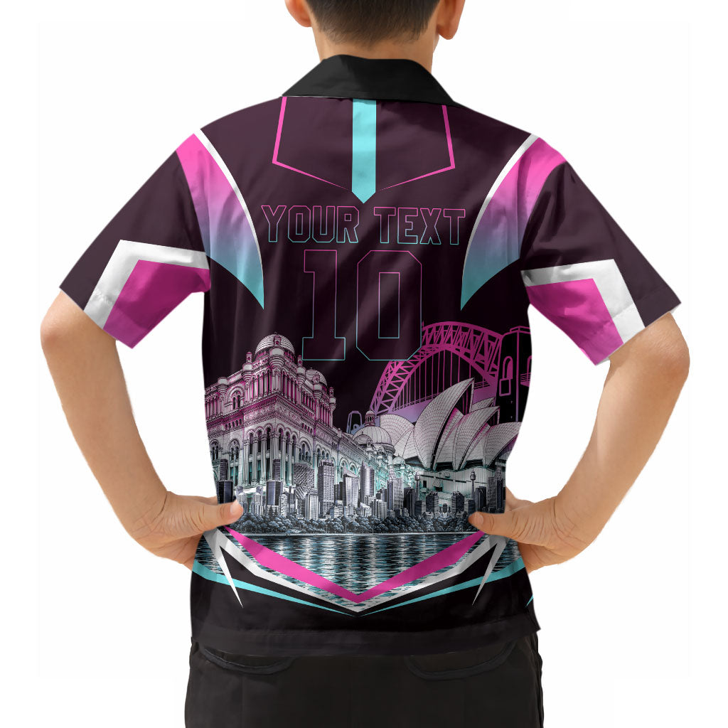 Personalised Sydney Sixers Cricket Mascot Skyline Hawaiian Shirt Retro Neon Graphic Fan Art