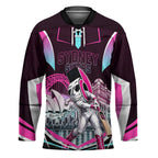 Personalised Sydney Sixers Cricket Mascot Skyline Hockey Jersey Retro Neon Graphic Fan Art