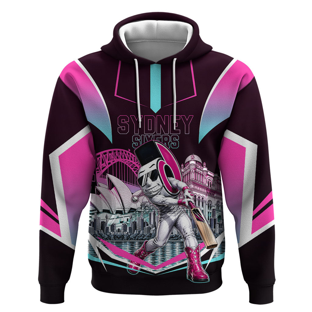 Personalised Sydney Sixers Cricket Mascot Skyline Hoodie Retro Neon Graphic Fan Art