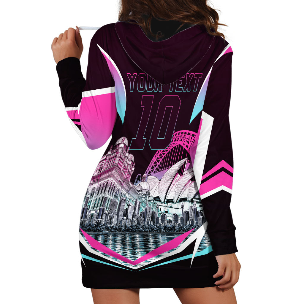 Personalised Sydney Sixers Cricket Mascot Skyline Hoodie Dress Retro Neon Graphic Fan Art