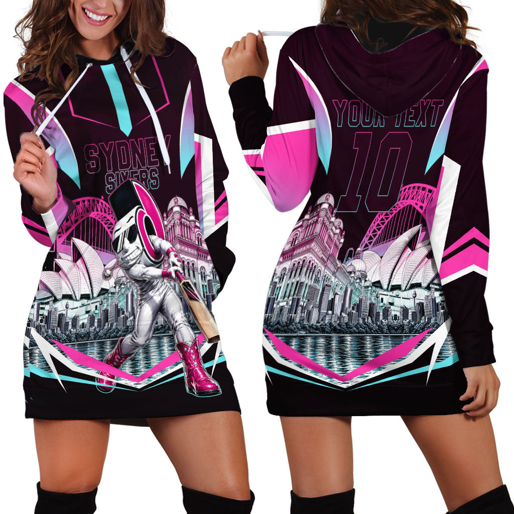 Personalised Sydney Sixers Cricket Mascot Skyline Hoodie Dress Retro Neon Graphic Fan Art
