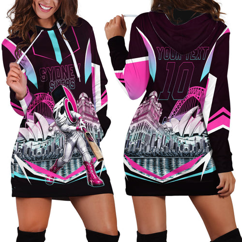 Personalised Sydney Sixers Cricket Mascot Skyline Hoodie Dress Retro Neon Graphic Fan Art