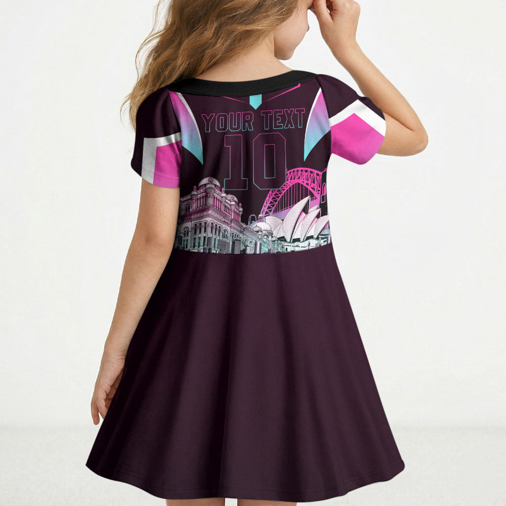 Personalised Sydney Sixers Cricket Mascot Skyline Kid Short Sleeve Dress Retro Neon Graphic Fan Art