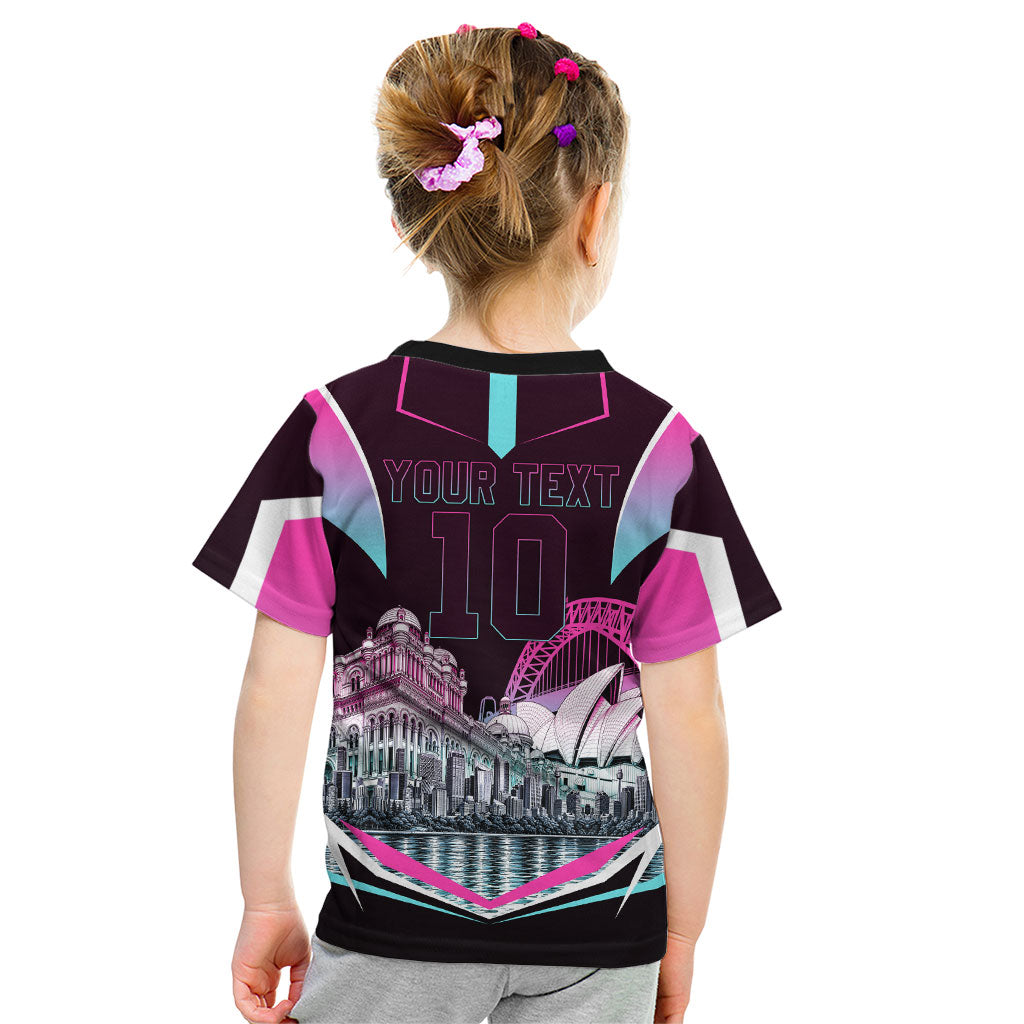 Personalised Sydney Sixers Cricket Mascot Skyline Kid T Shirt Retro Neon Graphic Fan Art
