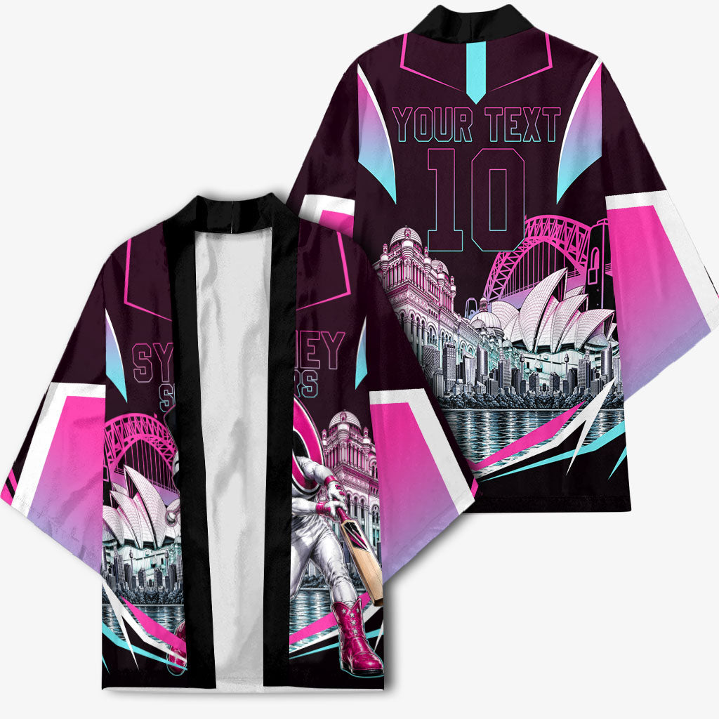 Personalised Sydney Sixers Cricket Mascot Skyline Kimono Retro Neon Graphic Fan Art