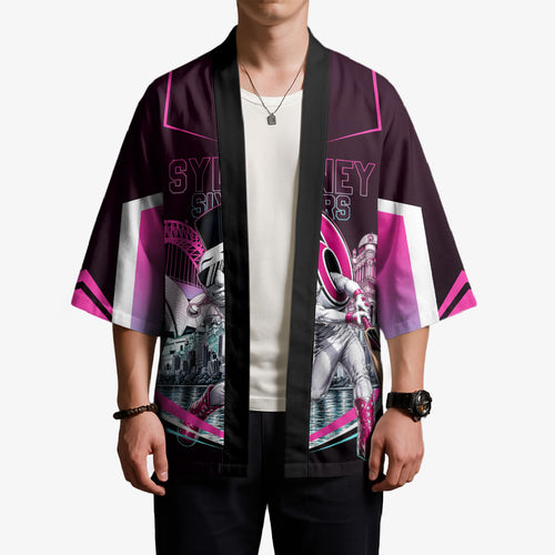 Personalised Sydney Sixers Cricket Mascot Skyline Kimono Retro Neon Graphic Fan Art