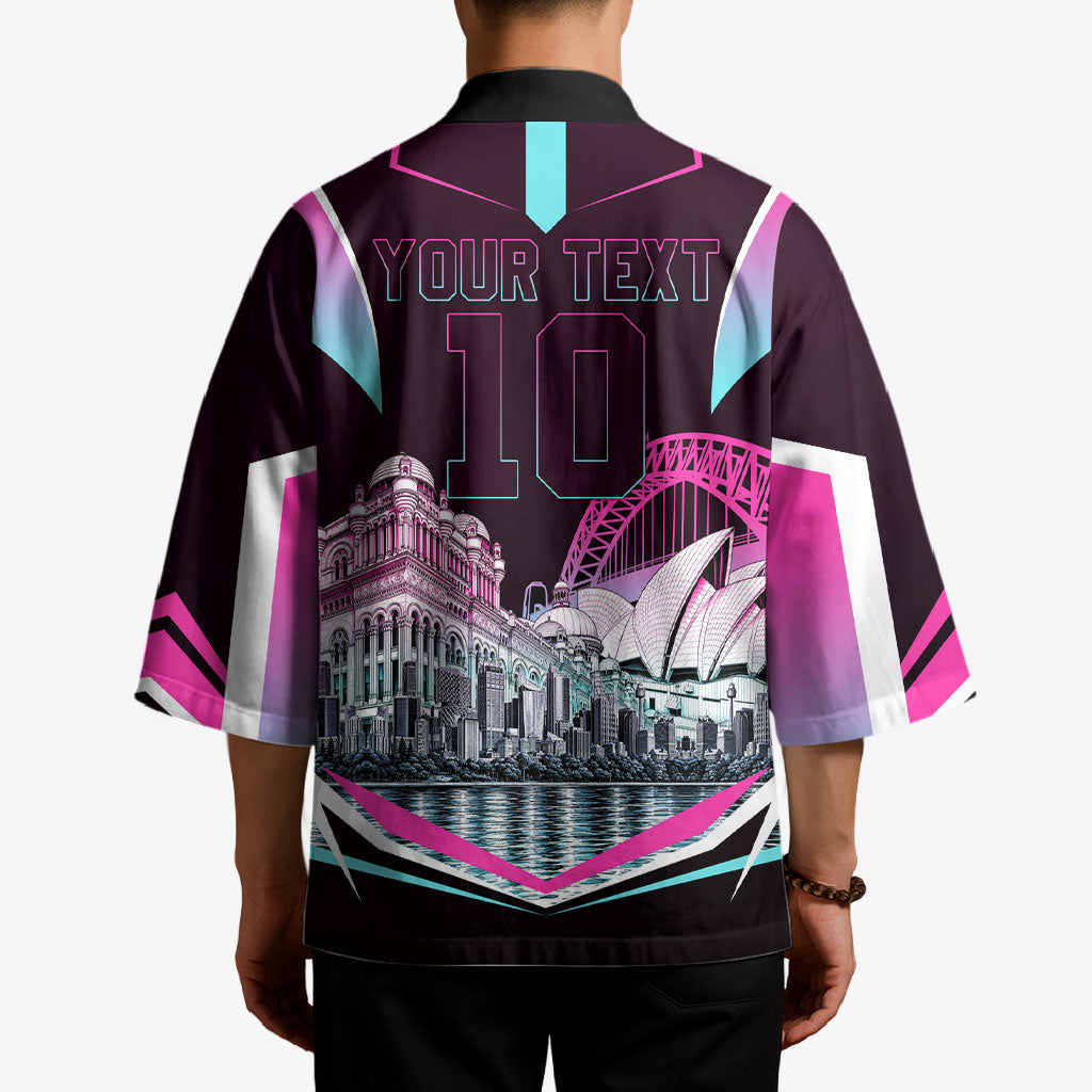 Personalised Sydney Sixers Cricket Mascot Skyline Kimono Retro Neon Graphic Fan Art