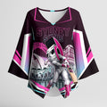 Personalised Sydney Sixers Cricket Mascot Skyline Kimono Sleeve Blouse Retro Neon Graphic Fan Art