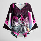 Personalised Sydney Sixers Cricket Mascot Skyline Kimono Sleeve Blouse Retro Neon Graphic Fan Art