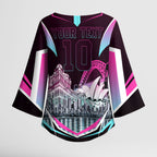 Personalised Sydney Sixers Cricket Mascot Skyline Kimono Sleeve Blouse Retro Neon Graphic Fan Art