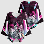 Personalised Sydney Sixers Cricket Mascot Skyline Kimono Sleeve Blouse Retro Neon Graphic Fan Art