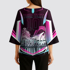 Personalised Sydney Sixers Cricket Mascot Skyline Kimono Sleeve Blouse Retro Neon Graphic Fan Art