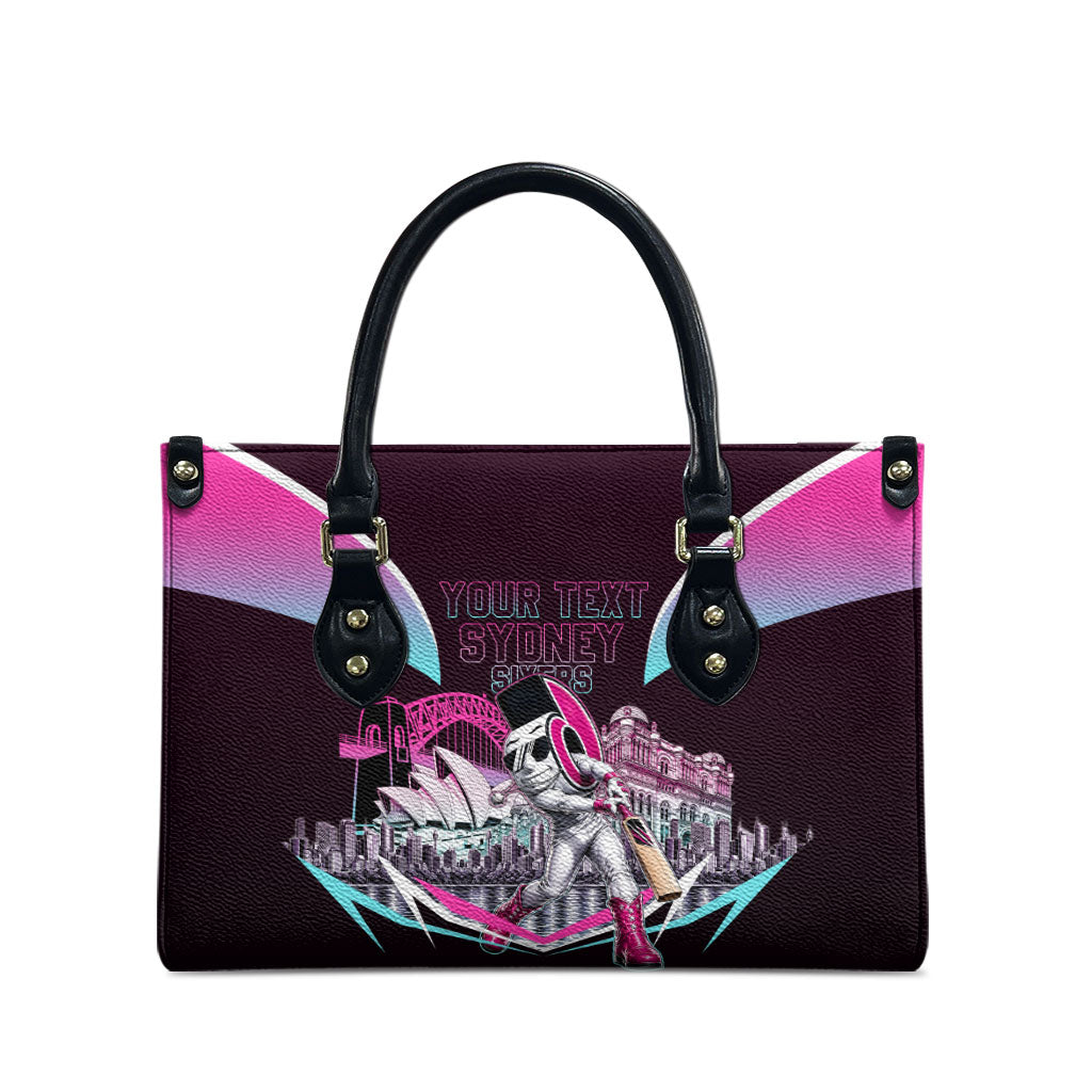 Personalised Sydney Sixers Cricket Mascot Skyline Leather Bag Retro Neon Graphic Fan Art