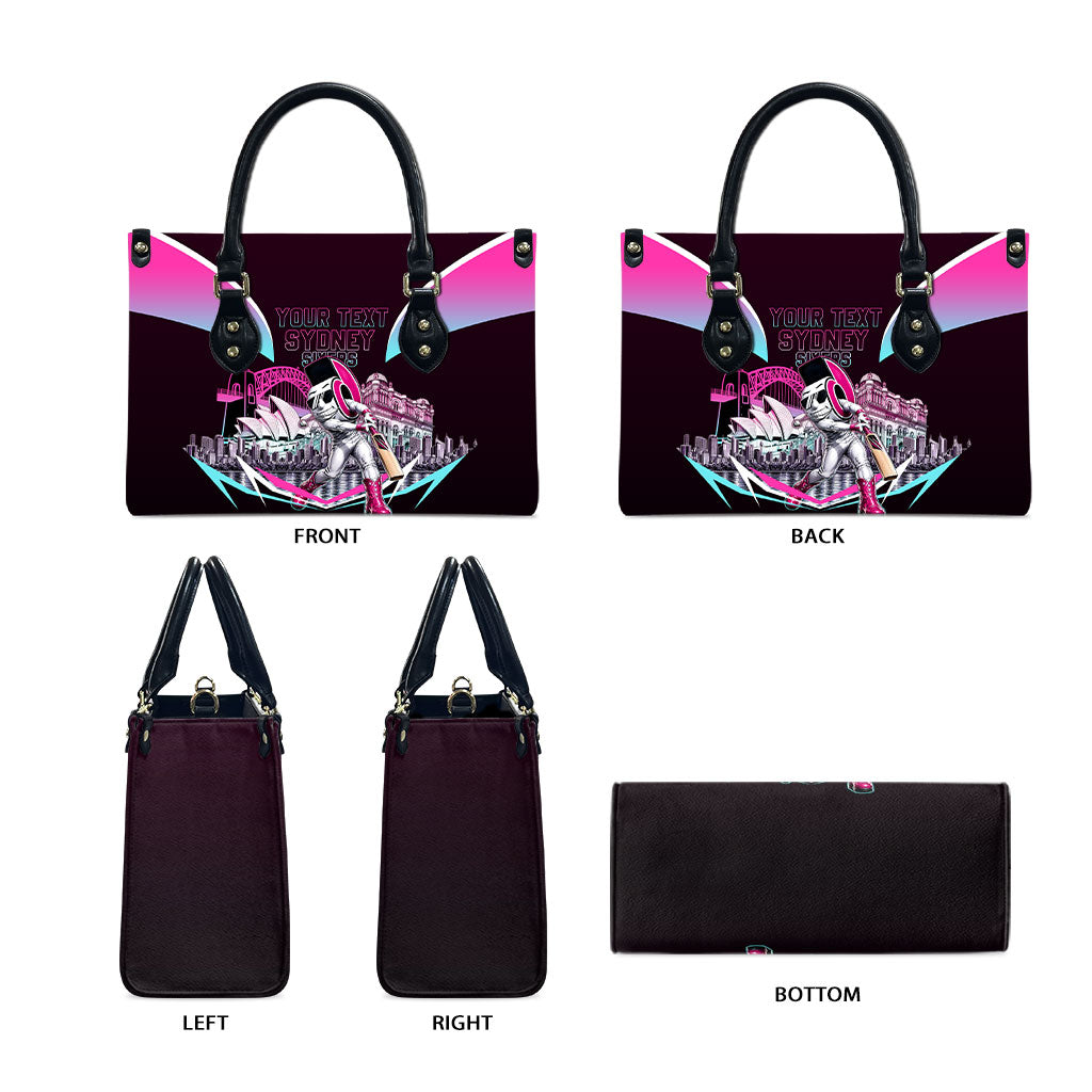 Personalised Sydney Sixers Cricket Mascot Skyline Leather Bag Retro Neon Graphic Fan Art