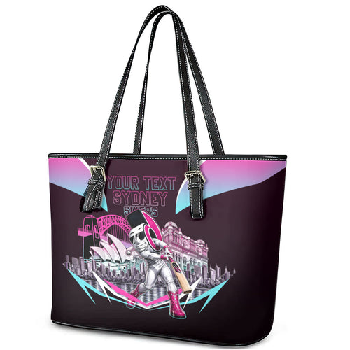 Personalised Sydney Sixers Cricket Mascot Skyline Leather Tote Bag Retro Neon Graphic Fan Art