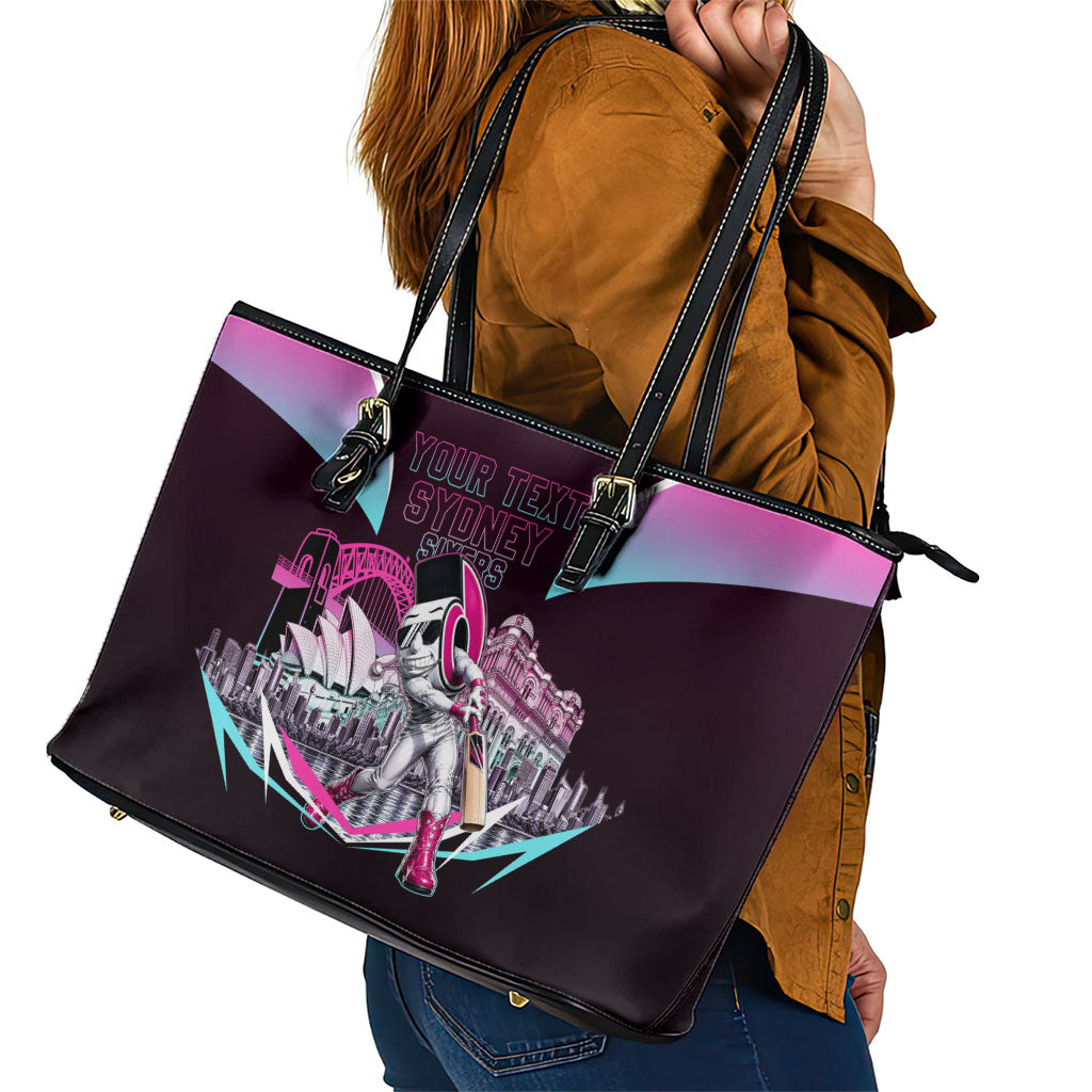 Personalised Sydney Sixers Cricket Mascot Skyline Leather Tote Bag Retro Neon Graphic Fan Art
