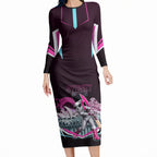 Personalised Sydney Sixers Cricket Mascot Skyline Long Sleeve Bodycon Dress Retro Neon Graphic Fan Art