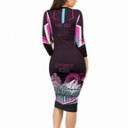 Personalised Sydney Sixers Cricket Mascot Skyline Long Sleeve Bodycon Dress Retro Neon Graphic Fan Art