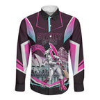 Personalised Sydney Sixers Cricket Mascot Skyline Long Sleeve Button Shirt Retro Neon Graphic Fan Art