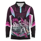 Personalised Sydney Sixers Cricket Mascot Skyline Long Sleeve Polo Shirt Retro Neon Graphic Fan Art