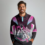 Personalised Sydney Sixers Cricket Mascot Skyline Long Sleeve Polo Shirt Retro Neon Graphic Fan Art