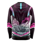 Personalised Sydney Sixers Cricket Mascot Skyline Long Sleeve Shirt Retro Neon Graphic Fan Art