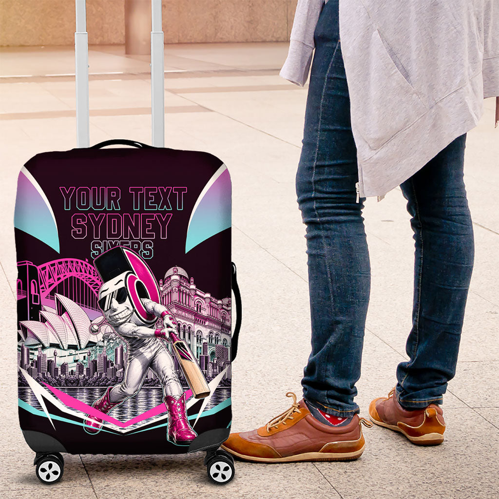 Personalised Sydney Sixers Cricket Mascot Skyline Luggage Cover Retro Neon Graphic Fan Art