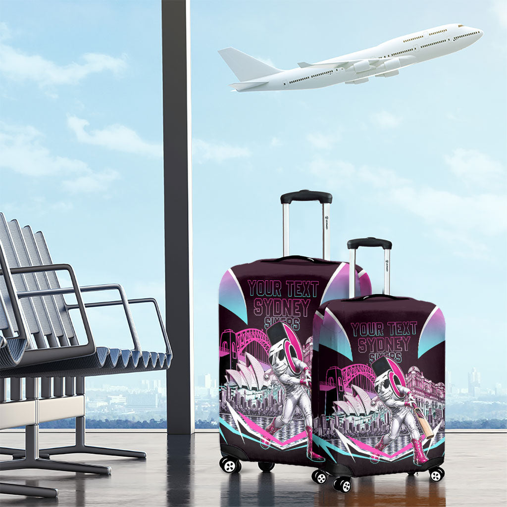 Personalised Sydney Sixers Cricket Mascot Skyline Luggage Cover Retro Neon Graphic Fan Art