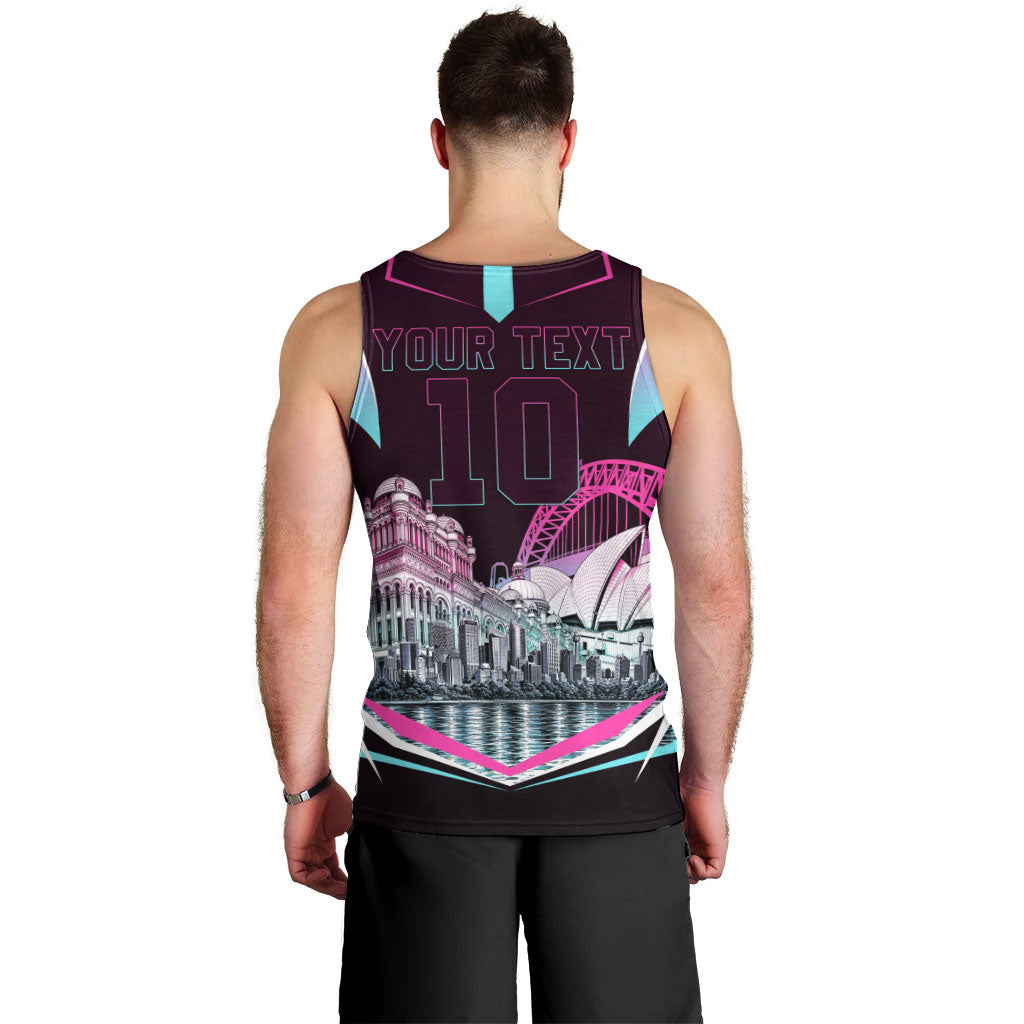Personalised Sydney Sixers Cricket Mascot Skyline Men Tank Top Retro Neon Graphic Fan Art