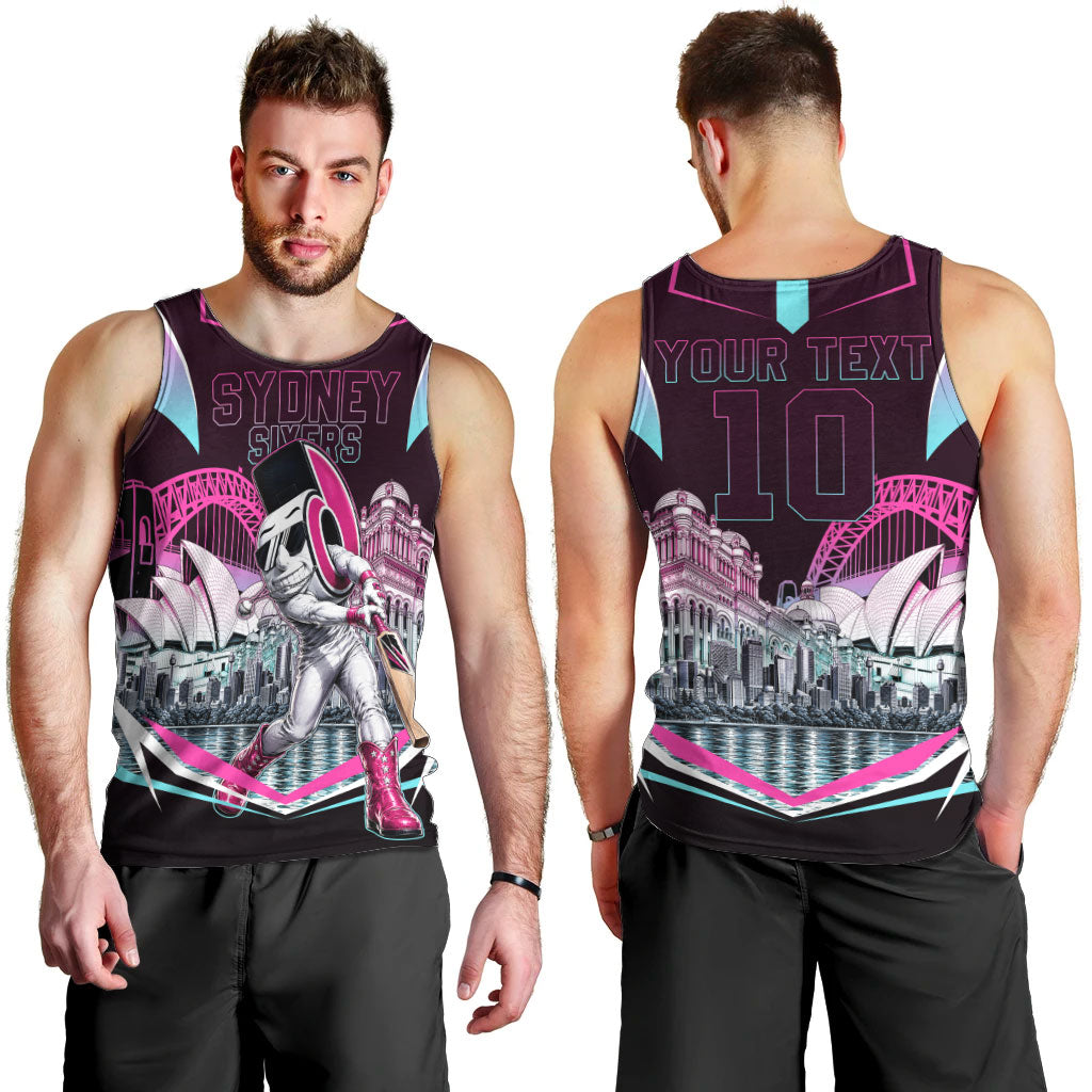 Personalised Sydney Sixers Cricket Mascot Skyline Men Tank Top Retro Neon Graphic Fan Art