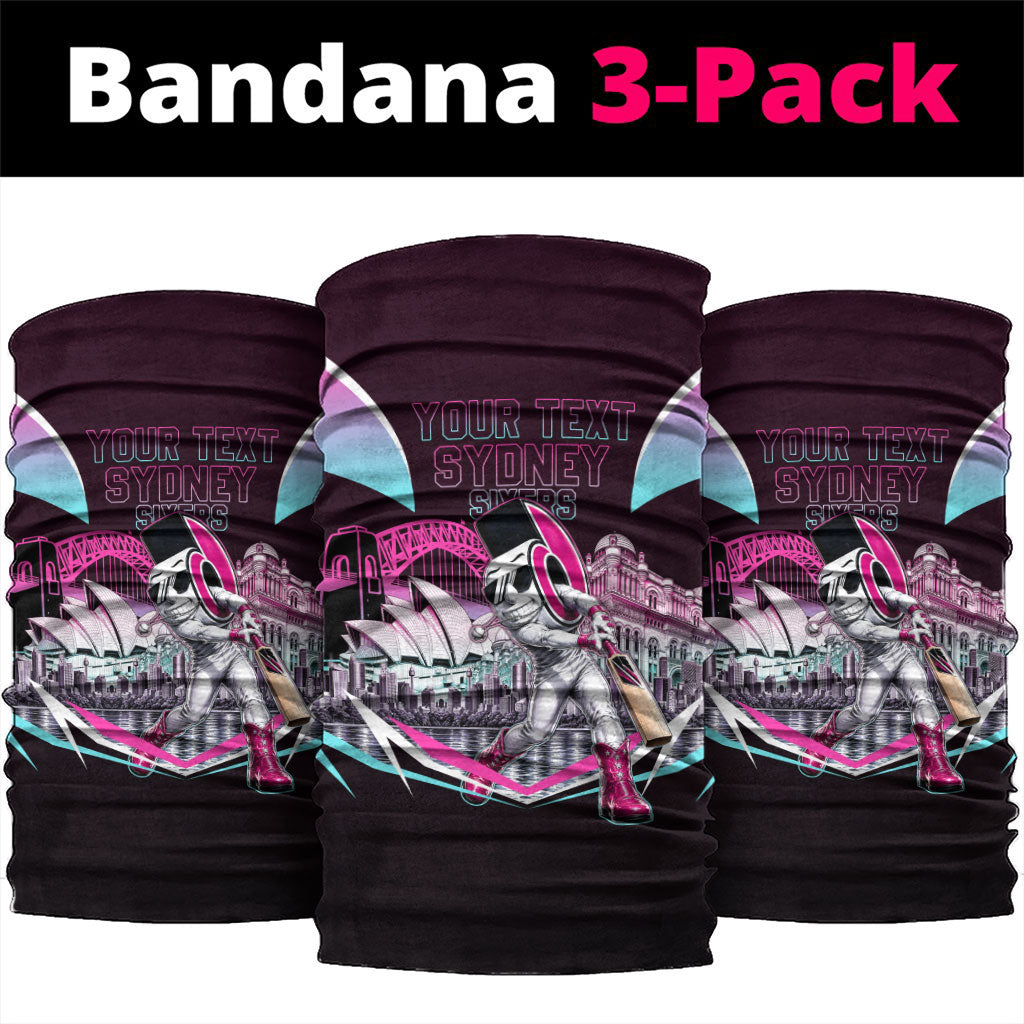 Personalised Sydney Sixers Cricket Mascot Skyline Neck Gaiter Retro Neon Graphic Fan Art
