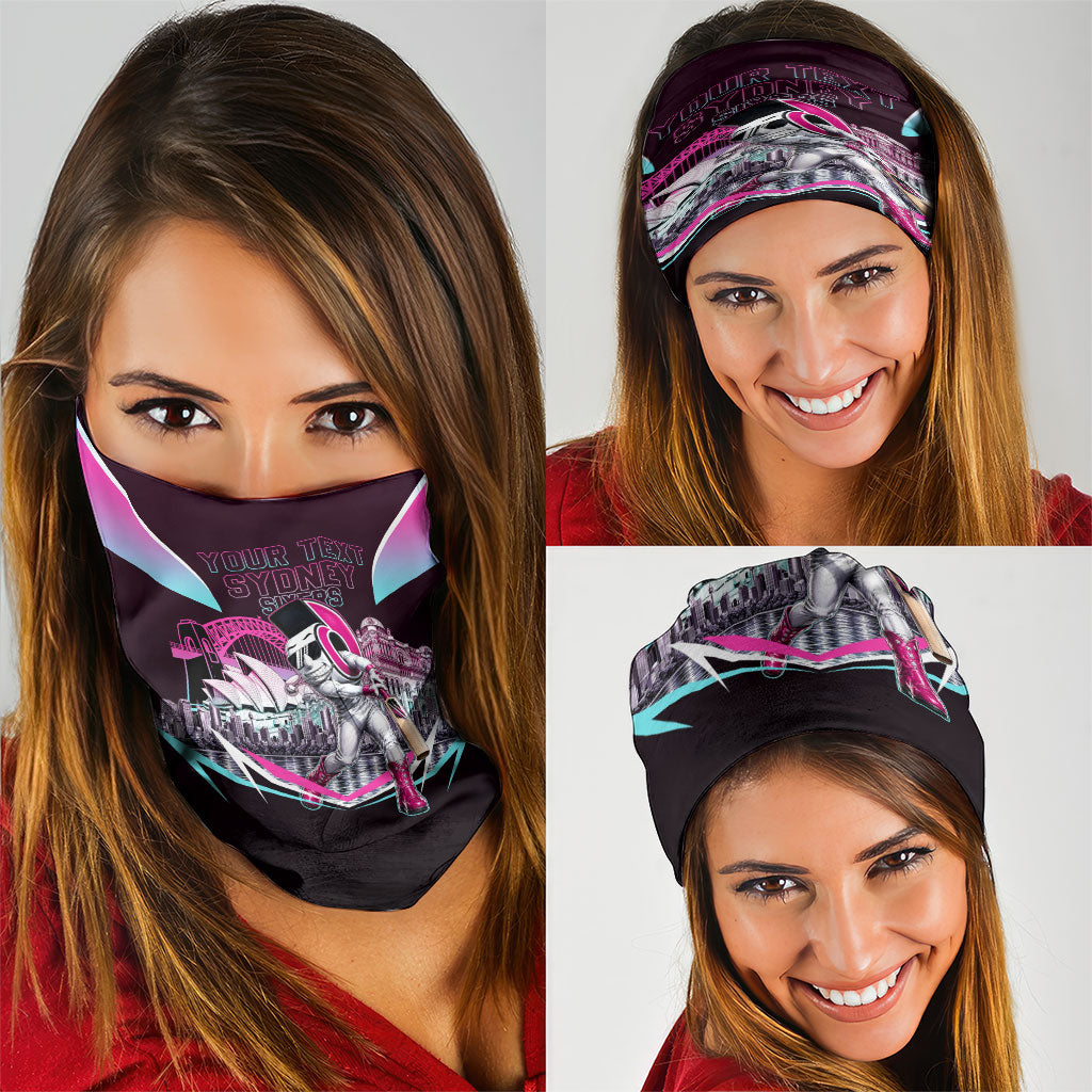 Personalised Sydney Sixers Cricket Mascot Skyline Neck Gaiter Retro Neon Graphic Fan Art