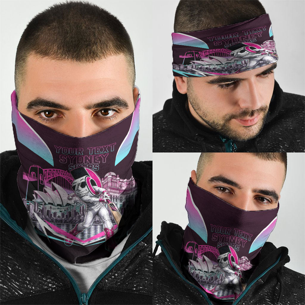 Personalised Sydney Sixers Cricket Mascot Skyline Neck Gaiter Retro Neon Graphic Fan Art
