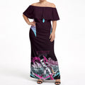 Personalised Sydney Sixers Cricket Mascot Skyline Off Shoulder Maxi Dress Retro Neon Graphic Fan Art
