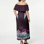 Personalised Sydney Sixers Cricket Mascot Skyline Off Shoulder Maxi Dress Retro Neon Graphic Fan Art