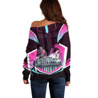 Personalised Sydney Sixers Cricket Mascot Skyline Off Shoulder Sweater Retro Neon Graphic Fan Art