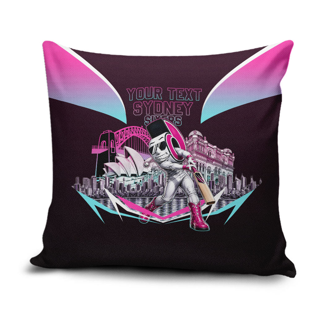 Personalised Sydney Sixers Cricket Mascot Skyline Pillow Cover Retro Neon Graphic Fan Art