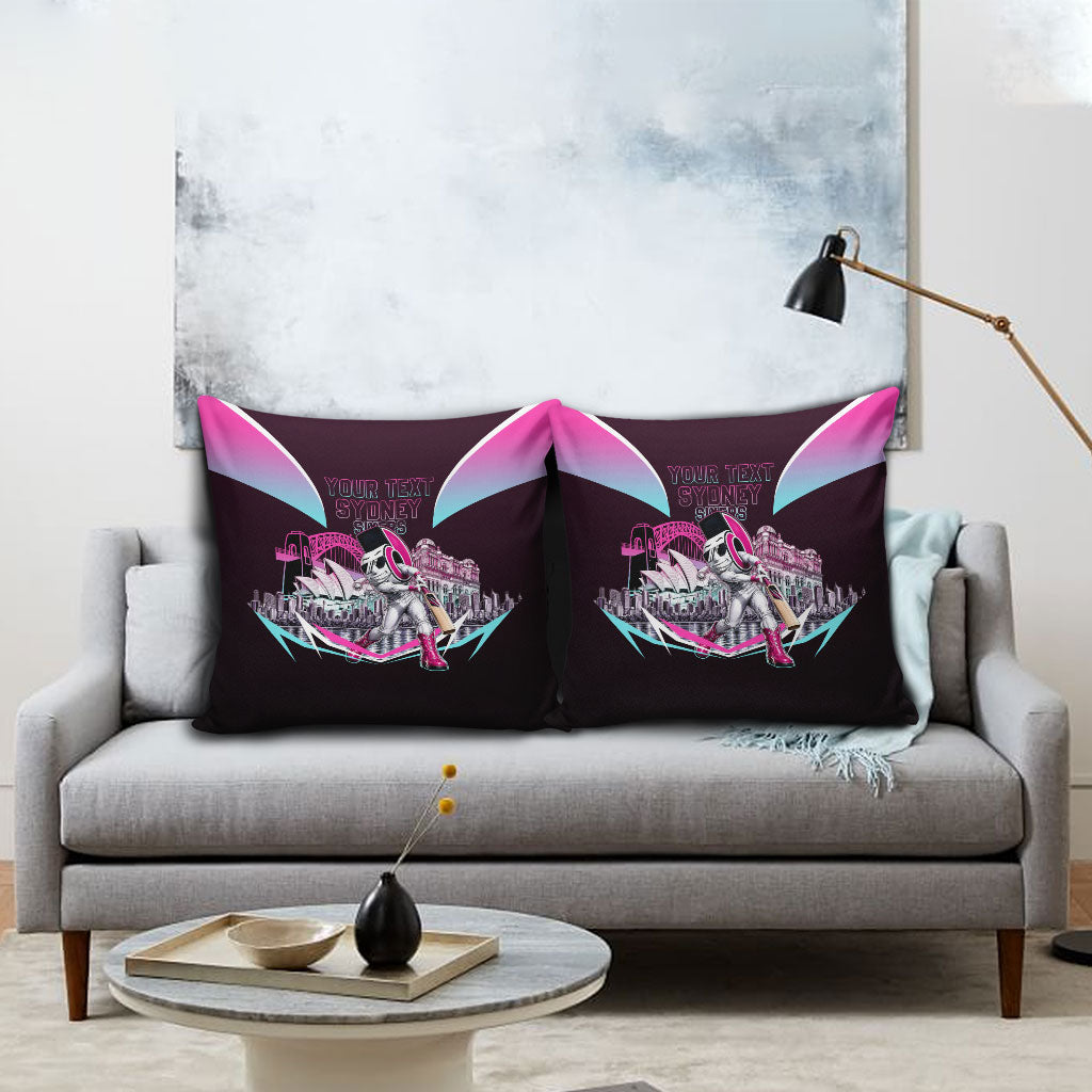 Personalised Sydney Sixers Cricket Mascot Skyline Pillow Cover Retro Neon Graphic Fan Art