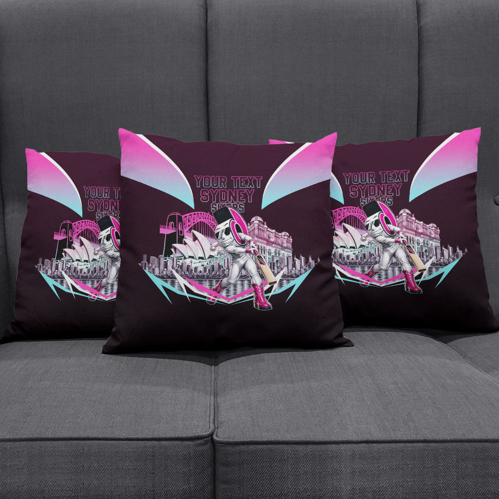 Personalised Sydney Sixers Cricket Mascot Skyline Pillow Cover Retro Neon Graphic Fan Art