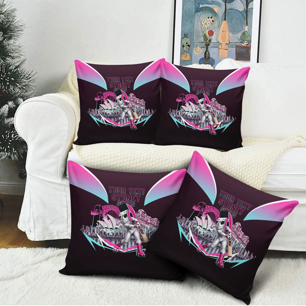 Personalised Sydney Sixers Cricket Mascot Skyline Pillow Cover Retro Neon Graphic Fan Art