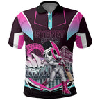 Personalised Sydney Sixers Cricket Mascot Skyline Polo Shirt Retro Neon Graphic Fan Art